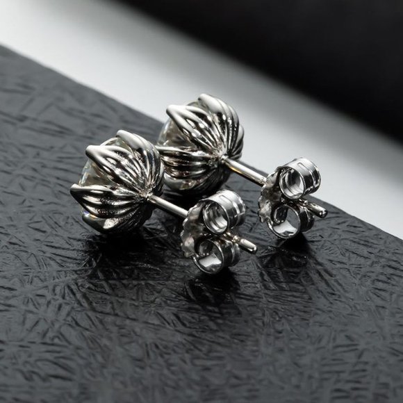 2-Carat tw Stud Earrings Tulip Style GRA Lab Certified D/VVS1 Round Moissanite - Picture 3 of 5